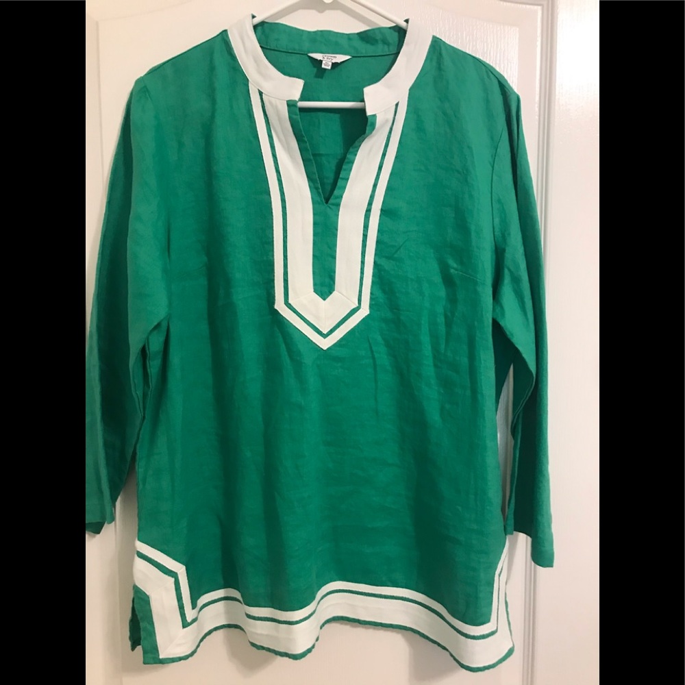 Crown and Ivy Kelly Green Linen Blouse NEW